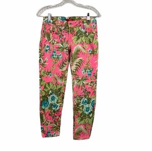 Bongo Tropical Print Pink Stretch Jeans Jrs Size 1